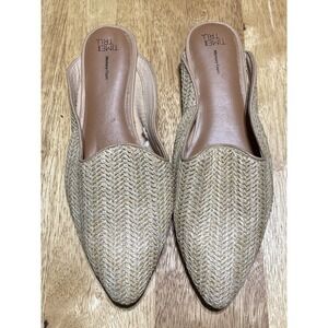 Tru And Time Womens Mule Flat Shoes Tan Slip On Cushioned Woven Pointed Toe 9
